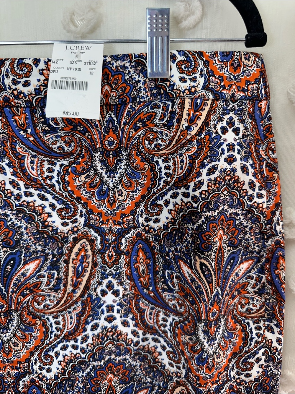 NWT J. Crew Women’s Blue, Orange & White Paisley Pencil Skirt Size 12 - Picture 3 of 7